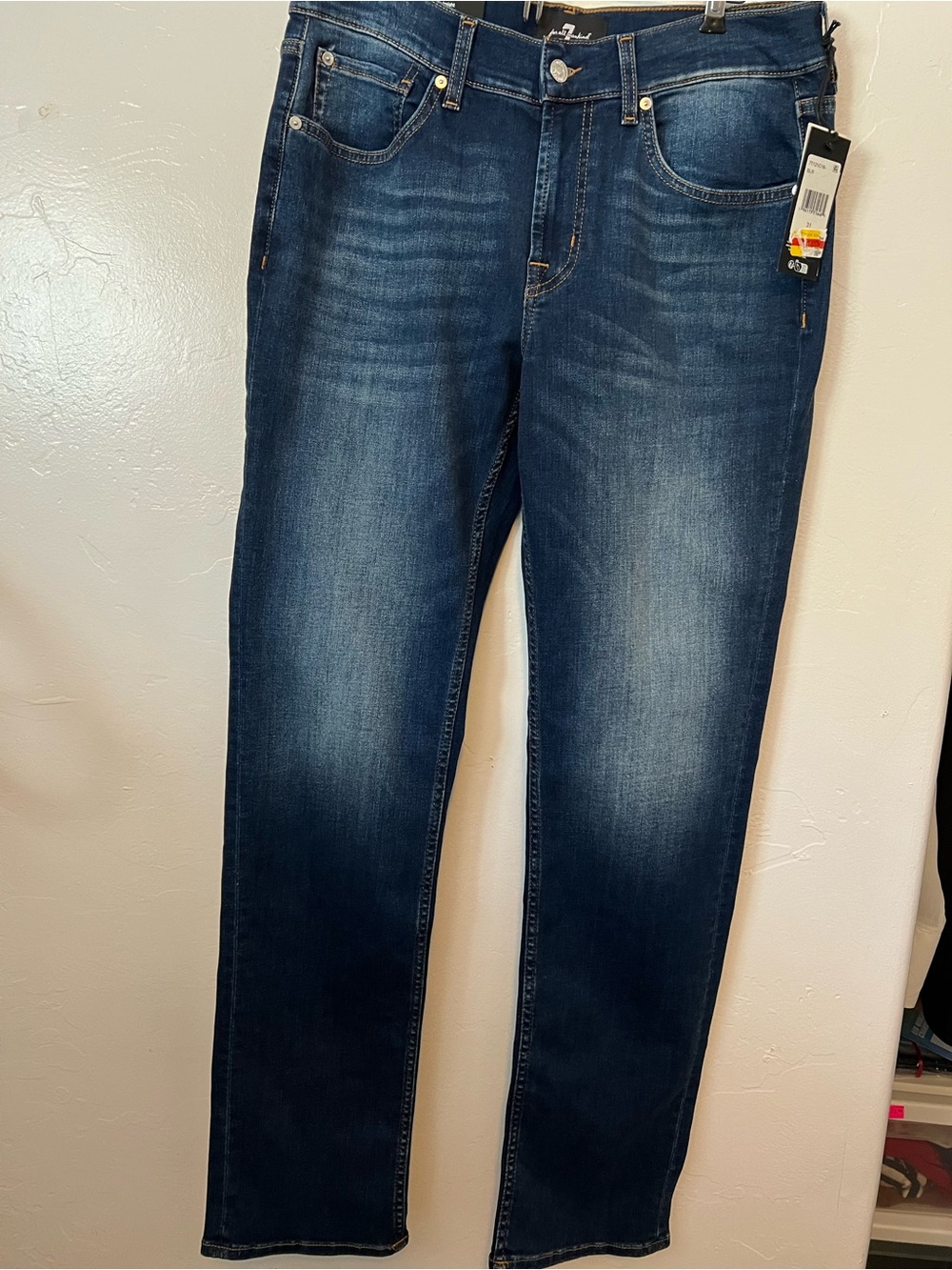 NWT 7 For All Mankind Men’s Straight Jeans in Dark Blue Wash Size 31